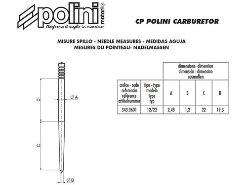 Carburetor Needle 12/22 Polini CP