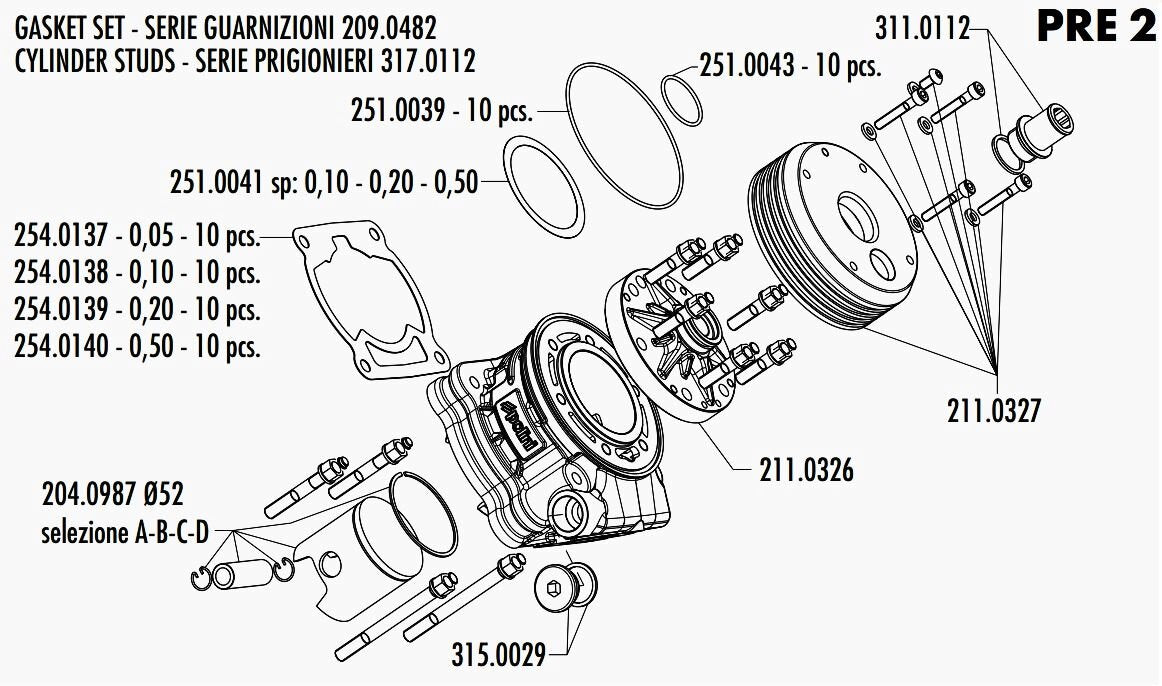 Piston (B) 52mm / 14mm pin Polini P.R.E. 100cc