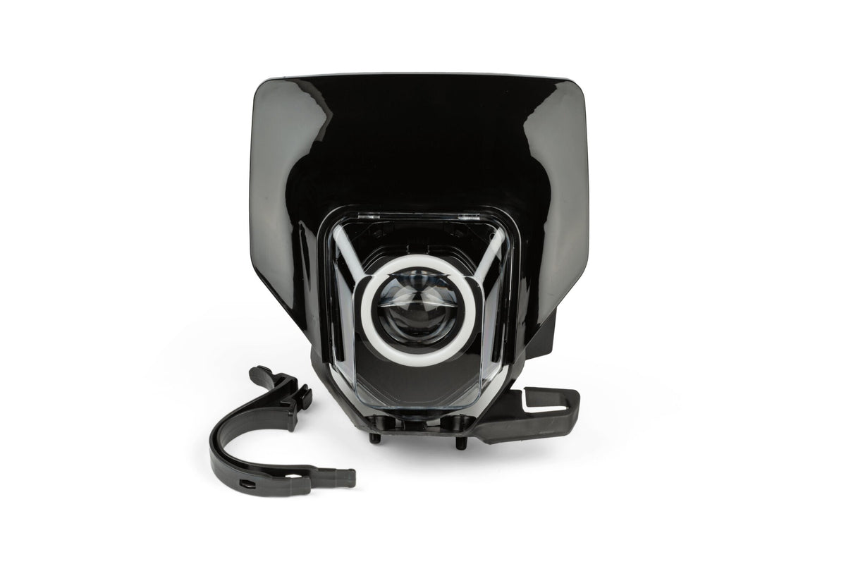 LED Enduro Headlight STR8 with RGB ring type Husqvarna black