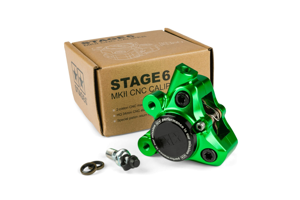 Front Brake Caliper CNC alu Stage6 Minarelli / Piaggio / Peugeot green