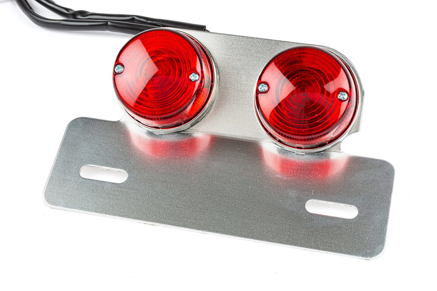 Tail Light STR8 round red w. silver license plate holder